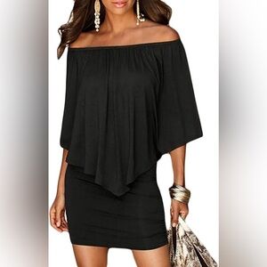 Womens Off Shoulder Ruffles Nigh Club Bodycon Mini Dress